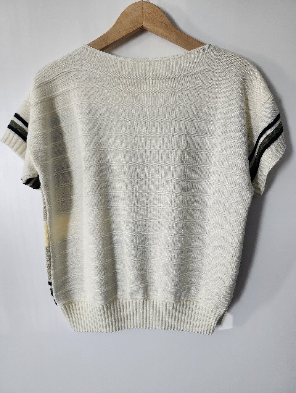 Geometric Block Knit Short Sleeve Top Earth Tone Retro Minimalist Sweater Medium - Picture 2 of 8